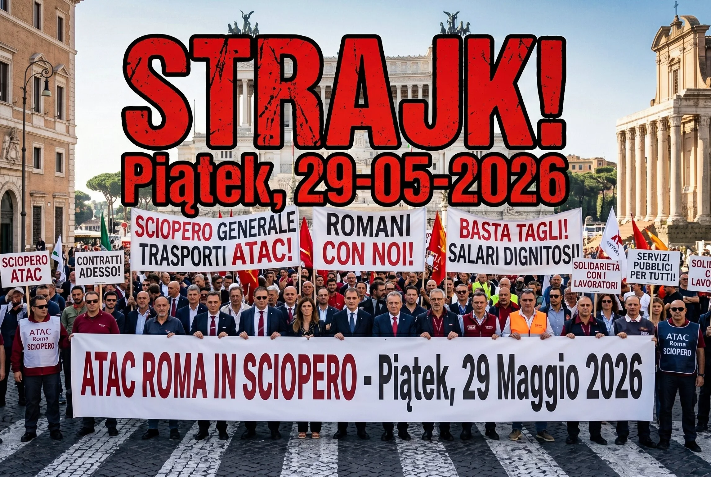 ⚠️ Strajk w Rzymie 29 maja 2026 — autobusy i metro będą strajkować przez 24 godziny 1 ⚠️ Strajk w Rzymie 29 maja 2026 — autobusy i metro będą strajkować przez 24 godziny 1