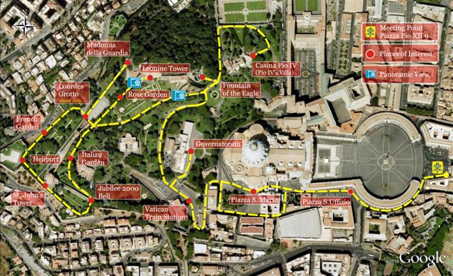 Zwiedzanie Ogrodów Watykańskich - trasa minibusa (zródło: http://www.operaromanapellegrinaggi.org/it-it/giardinivaticanimappa.aspx ) Zwiedzanie Ogrodów Watykańskich - trasa ninibusu ORP
